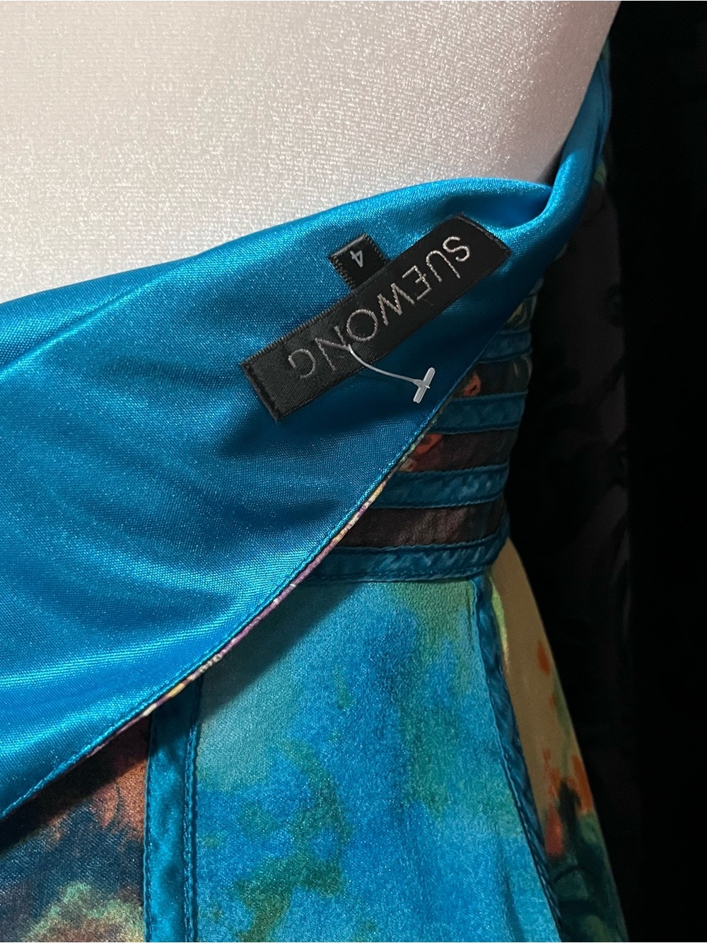Sue Wong Teal and Green Floral Halter Midi Dress - Picture 5 of 6